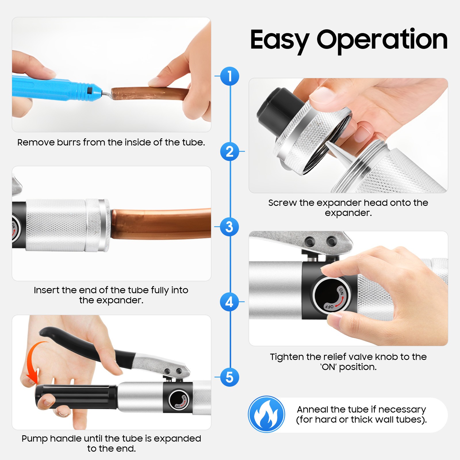 HVAC Hydraulic Swaging Tool Silver Black Kit Fit Copper Tubing Expanding Copper Tube Expander