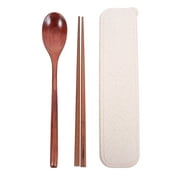 FRCOLOR Hemoton Wooden Chopsticks Spoon Set 1 Set Japanese Inspired Spoon and Chopsticks with Carrying Case for Kids Travel Outdoor Daily Meals