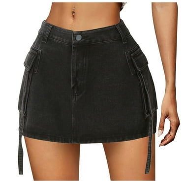 Kureaily Cargo Skirt Women Button Mini Jeans Skirt Denim Skirt With Pocket Low Waist
