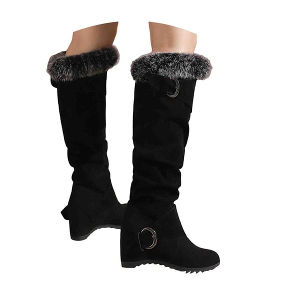 Mostsola Hidden Wedge Snow Boots for Women Suede Furry Lined Knee High Boots Slouchy Mid Calf Boots