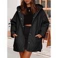 thumbnail image 4 of Chaquetas Largas para Mujer, Abrigo de Invierno de Moda para Mujer, Informal, de Negocios, con Capucha Acolchada de Rombos. Negro XXL, 4 of 7