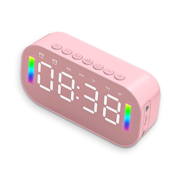 Despertador LED para oficina en casa, compatible con Bluetooth, manos libres, micrófono incorporado, reproductor de música, brillo recargable, ajustable, rosa Inevent HA010355-03B