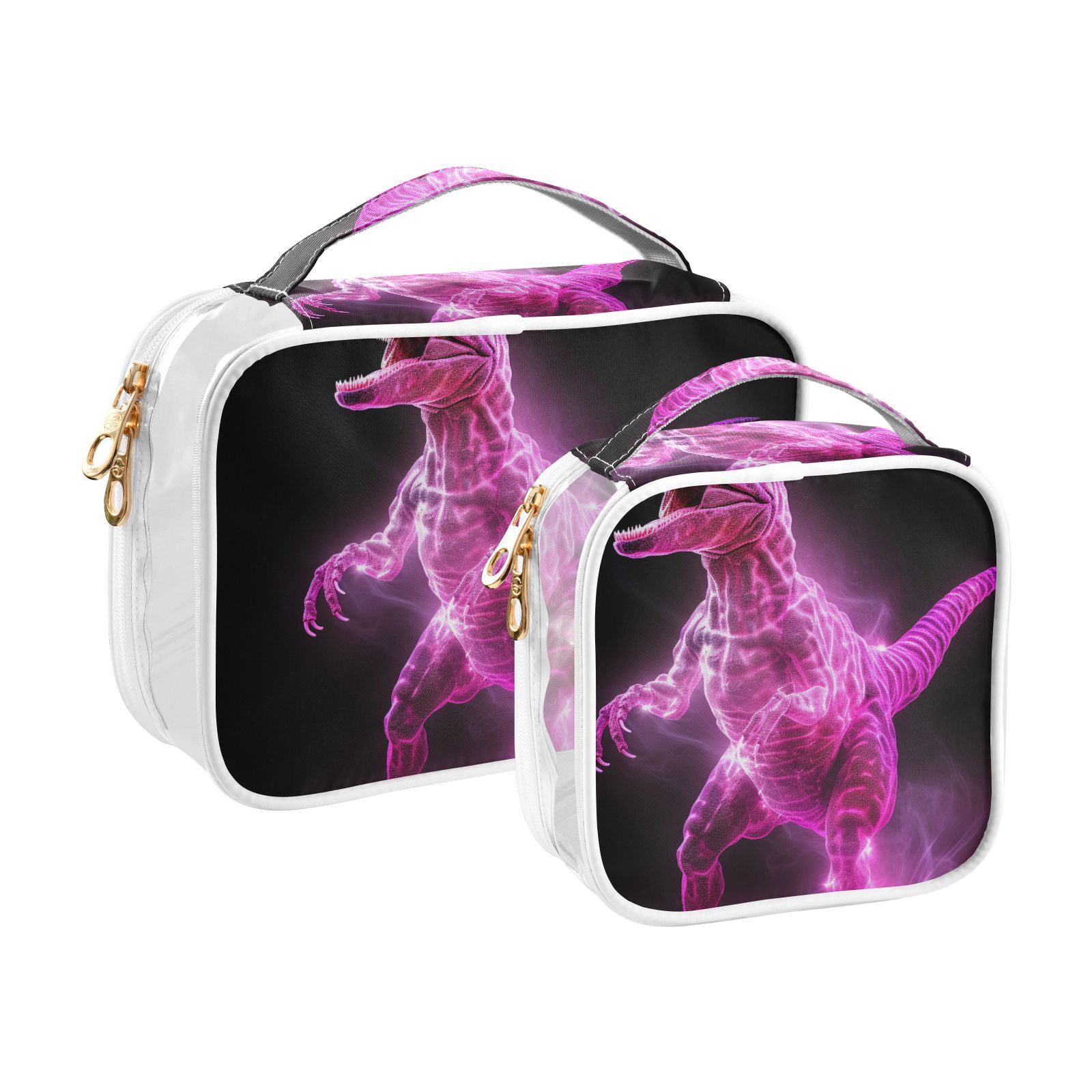 Clear Makeup Bags with Handle Large Opening 2 Pack Set Toiletry Bag Quart Size Bag, for Women Man Traveling Travel Essentials, Toiletries and Other. Glowing Dinosaur