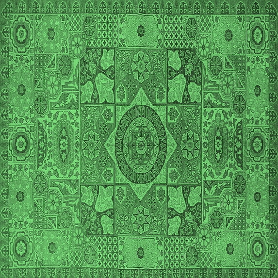 Ahgly Company Indoor Square Oriental Emerald Green Industrial Area Rugs, 5' Square