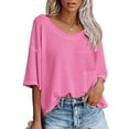 thumbnail image 3 of Top for Women,Clearance Women's Fashion Casual Solid V-Neck Loose Short Sleeve T-shirt Pullover Tops, 3 of 4