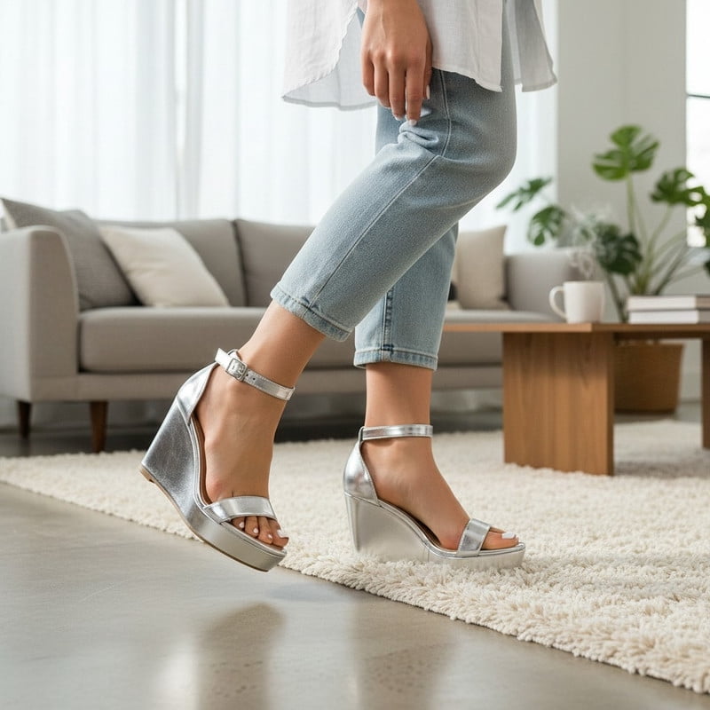 Women’s Modern Silver Wedge Sandals