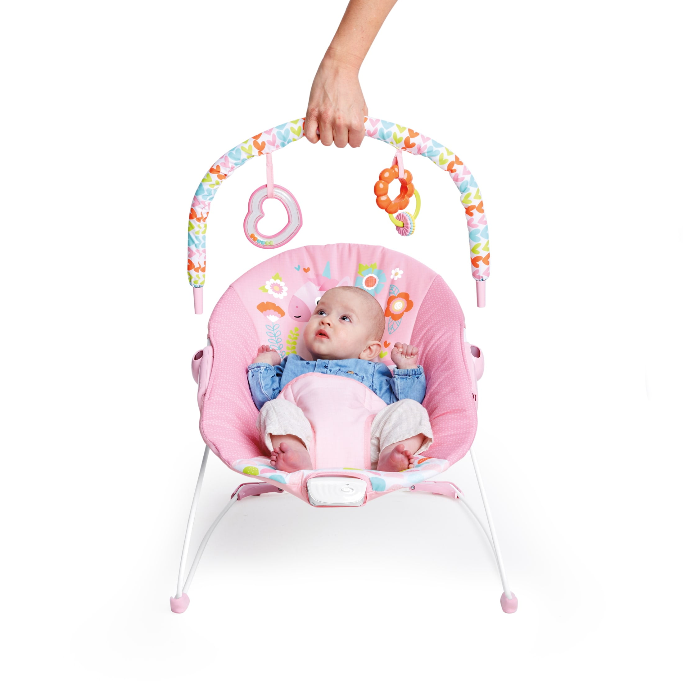 Bright Starts Vibrating Infant Baby Bouncer with Toys, Fantasy Unicorn