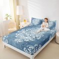 thumbnail image 4 of jejeloiu Vintage Baroque Floral Full Size Sheets,Gothic Damask Print Bed Sheets,White Blue Sheet Sets For Kids,Breathable Home Decor,4-Piece, 4 of 7