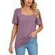 thumbnail image 1 of Gibobby Playera de Verano para Mujer Tops de color sólido para mujer, camisetas casuales de manga corta con cuello cuadrado, blusas holgadas, Tops(Morado,CH), 1 of 5