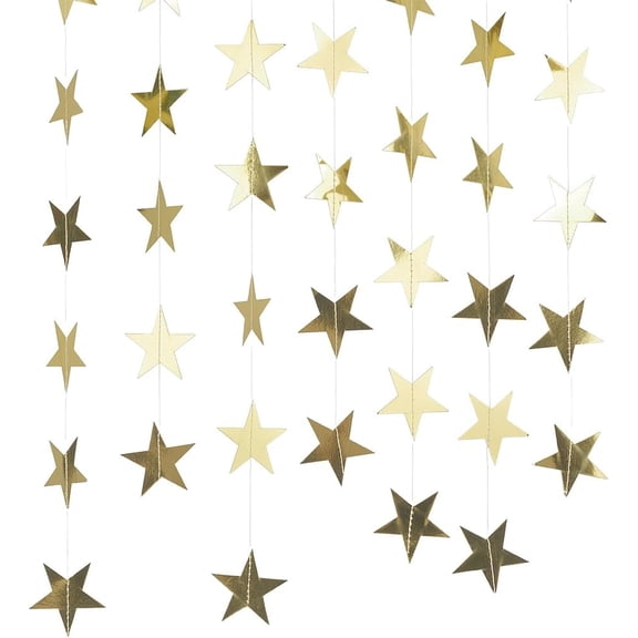 10Pcs Paper Star Garland Decorations Hanging Bunting Banner 131ft Gold Glitter Twinkle Streamers Backdrop Party Decor