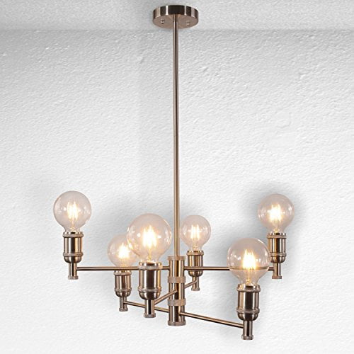 VINLUZ Sputnik Chandelier Brushed Nickel 6 light Semi Flush Mount Retro Ceiling Light Fixture