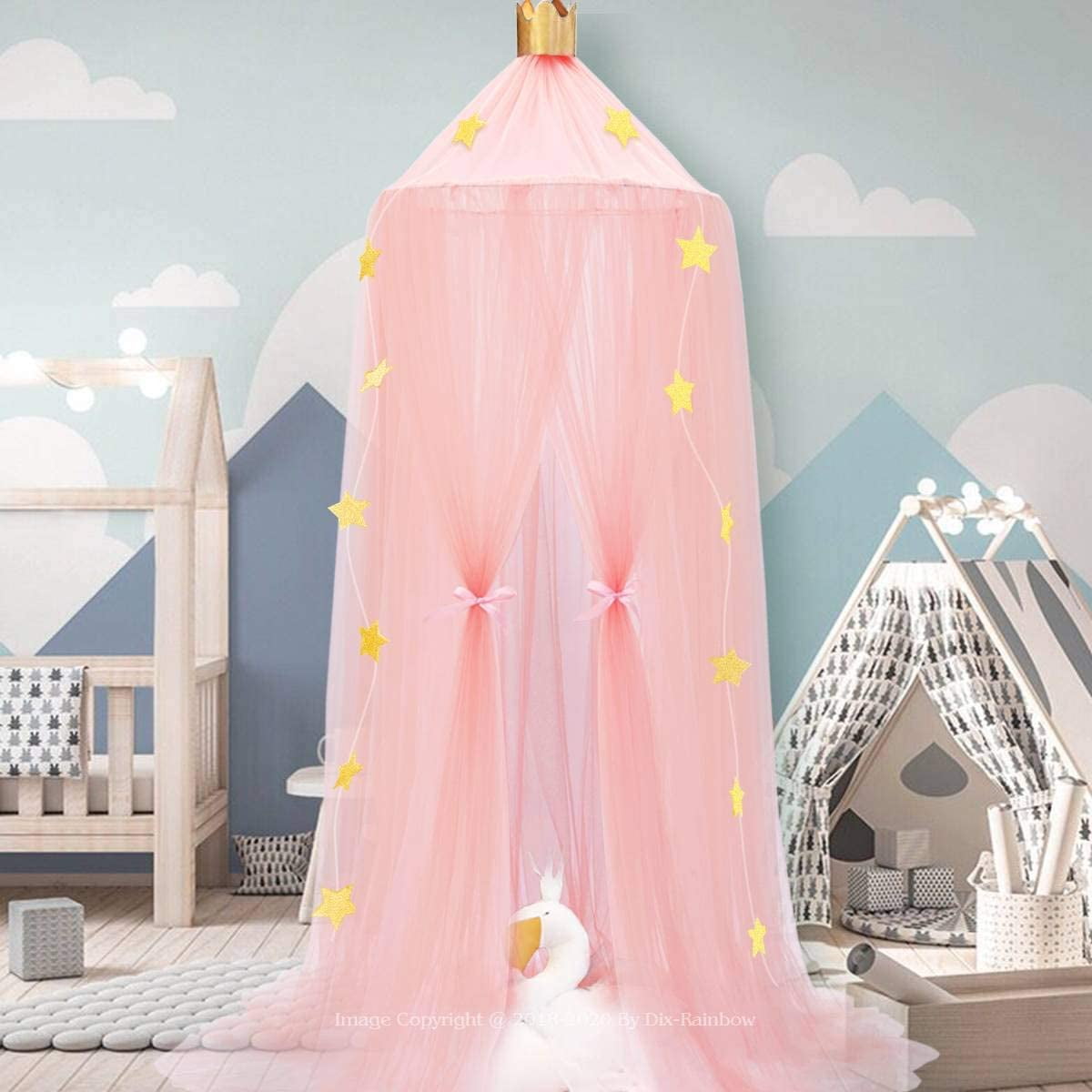 HHHC Bed Canopy Premium Yarn Play Tent Bedding for Kids Playing Reading with Children Round Lace Dome Netting Curtains Baby Boys and Girls Games House 10 Layers Yarn Pink Walmart
