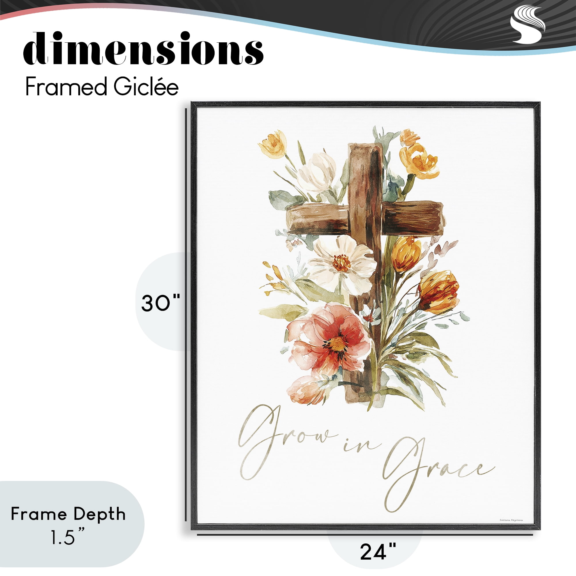 Stupell Industries Grow In Grace Cross Black Framed Giclee Art, design by Svetlana Aleynikova