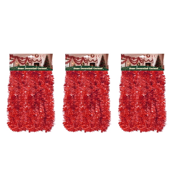 3-Pack 15FT Red Tinsel Garland – Glitter Metallic Twist for Christmas, Weddings, Luaus & More
