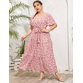 thumbnail image 6 of Plus Size Wedding Guest Maxi Dresses for Curvy Women, Summer Casual Floral Long Party Sundress with 3/4 Sleeve, 6 of 8