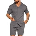 thumbnail image 1 of NTACZA Men's 2 Pieces Outfits Short Sleeve Button Down Tracksuits Solid Casual Sweatsuits for Men XL, 1 of 5