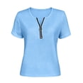 thumbnail image 3 of cocolona Womens Summer Trendy Tops V Neck Zipper Short Sleeve Shirts Dressy Casual Solid Color Blouses, 3 of 6