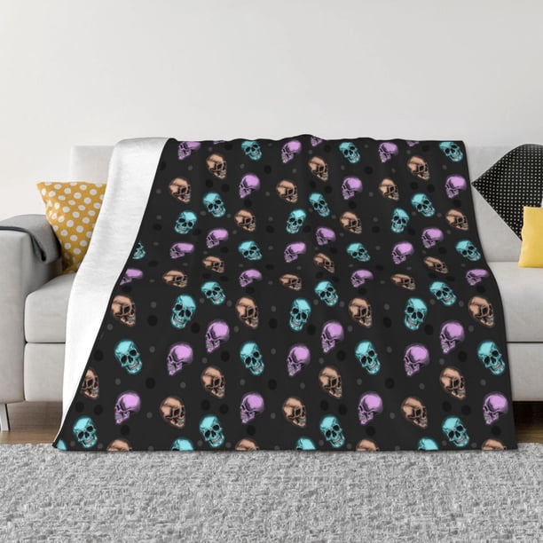 Fotbe purple cyan brown Skull Manta de Franela con Estampado, Manta Ultrasuave para Cama, Sofá, Auto, Hipoalergénica y Antibolitas-40"x30"