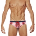 thumbnail image 2 of Mens Swim Trunks with Drawstring Low Rise Quick-Drying Underwear Thongs Casual Stripe Printed Breathable High-Cut Beach Swimming Briefs, 2 of 4