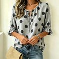 thumbnail image 4 of Sillenn Women's Polka Dot Blouse Tie V Neck Ruffle Cuff 3/4 Sleeve Casual Loose Fit Summer Shirts Lightweight Vintage Office Dressy Casual Tops Trendy Elegant Vacation Basic Polka Dot Tops Grey L, 4 of 9