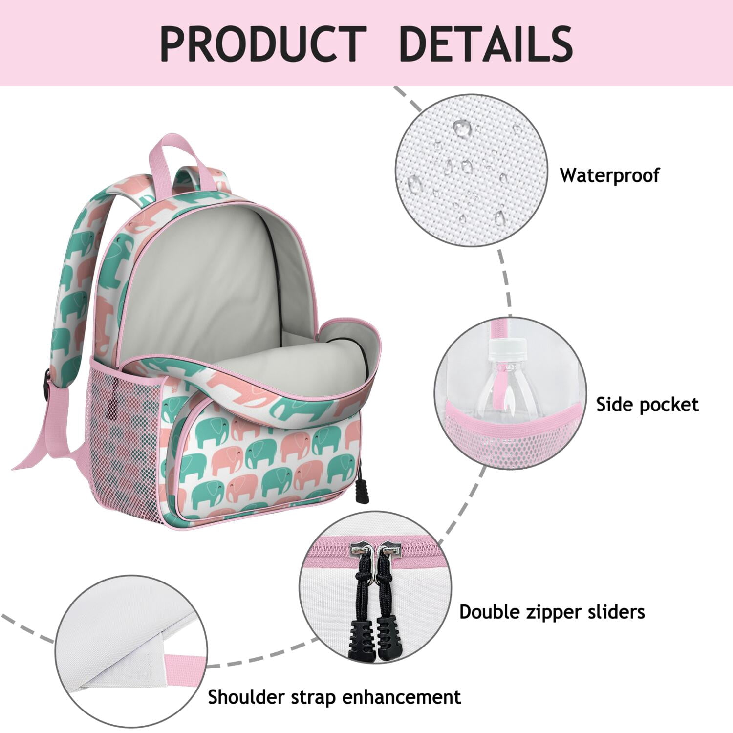 Abstract Vintage Floral Ergonomic School Backpack Waterproof Student Daypack with Side Pockets