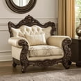 thumbnail image 4 of Benjara Puhi Accent Armchair w Lumbar Pillow- Beige Fabric- Ornate Carved Wood, 4 of 8