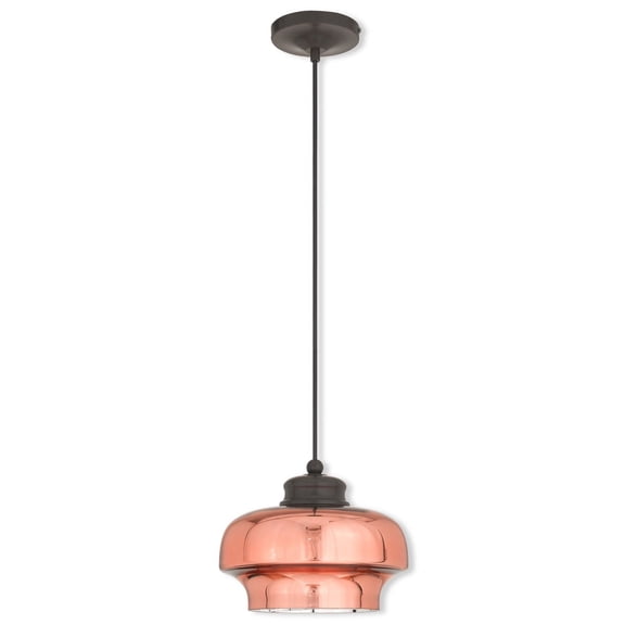 1 Light English Bronze Mini Pendant with Copper Glass (Inside Chrome) Shade