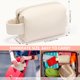 thumbnail image 4 of Bolsa de cosméticos pequeña NQ Bolsa de viaje portátil de cuero de PU a rayas con asa impermeable beige, 4 of 5