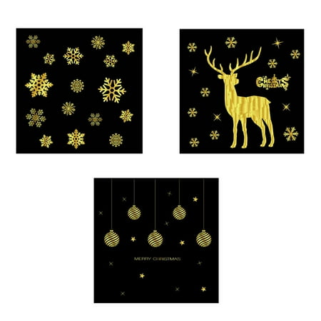 

NUOLUX 3pcs Christmas Window Decals Shop Window Wall Door Stickers Festive Living Room Bedroom Decorations (Snowflake/Hanging Balls/Elk)