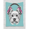 Yorkie Tapestry, Dog with Headphones Music Listening Yorkshire Terrier Hand Drawn Caricature, Wall Hanging for Bedroom Living Room Dorm Decor, 40W X 60L Inches, Pale Blue White, by Ambesonne