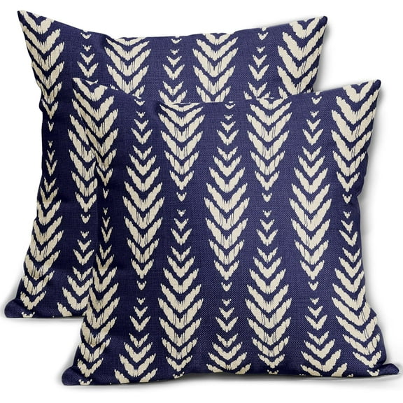 Navy Blue Pillow Covers 18x18 Set of 2 Boho Pattern Cream Herringbone Geometric Print Bohemian Ethnic Print Decorative Throw Pillows Outdoor Pillowcase Farmhouse Cushion Case Couch Sofa Bed Decor