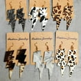 thumbnail image 3 of Retro Vintage Genuine Leather Lightning Shape Flower Cowhide Women Earrings, 3 of 9