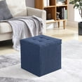 thumbnail image 5 of YYEAN Square Storage Ottoman Linen Foldable Tufted Cube Storage Ottoman Foot Rest Stool/Seat with Table Top Lid, Coffee Table Ottoman - 15" x 15" x 15" -Linen Navy Blue, 5 of 9