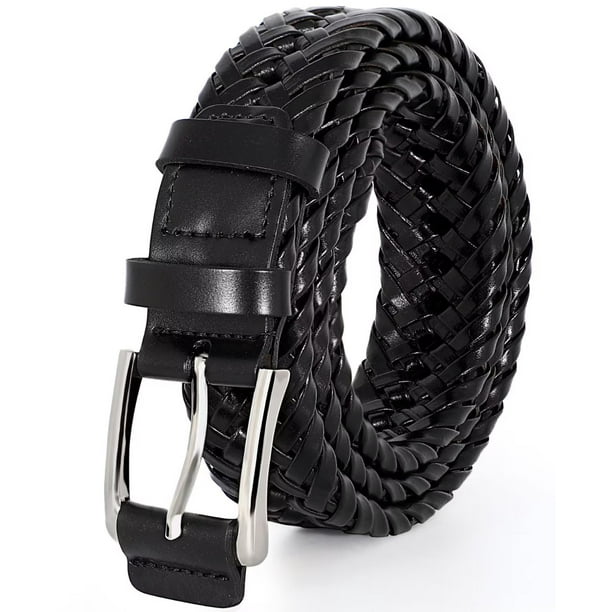 JASGOOD Men Braided Belts Leather Black Woven Belt for Men Jeans Pants