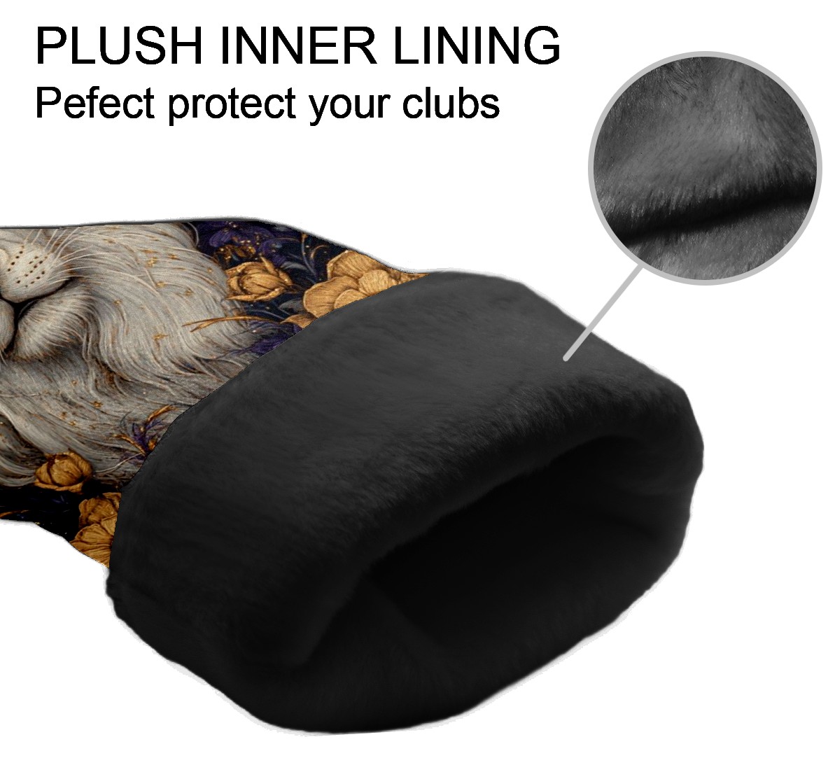 Golf Club Covers PU Leather Waterproof Head Covers for Fairway Woods Hybrids Embroidered White Lion Unisex Fits Most Brands