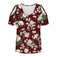 thumbnail image 4 of Rvkxad Summer Tops for Women 2025 Trendy Short Sleeve Tops Cold Shoulder Trendy V Neck Tunic Floral Print Fashion Blouses T-shirt Gifts for Her Red XL, 4 of 5