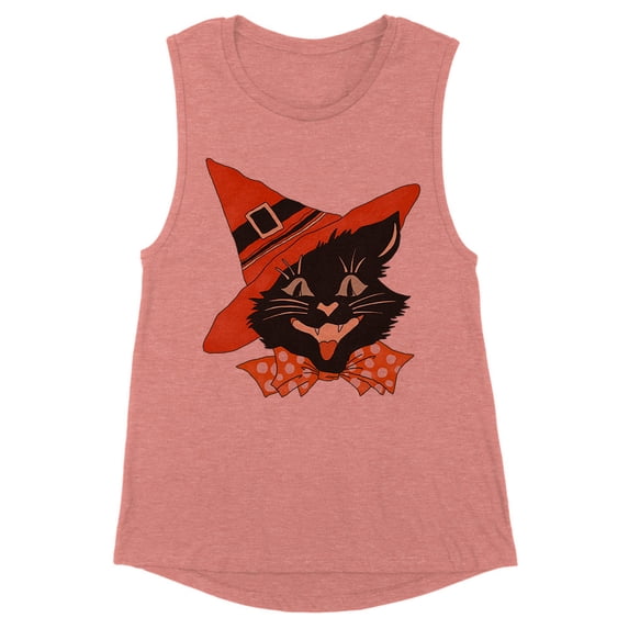 Vintage Witch Cat Women's Muscle Tank Large Desert Pink