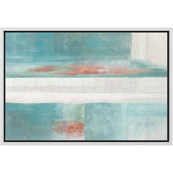 wall26 Framed Canvas Print Wall Art Minimal Geometric Teal White Red Color Blocks Abstract Shapes Illustrations Modern Art Decorative Contemporary for Living Room, Bedroom, Office - 24x36 White