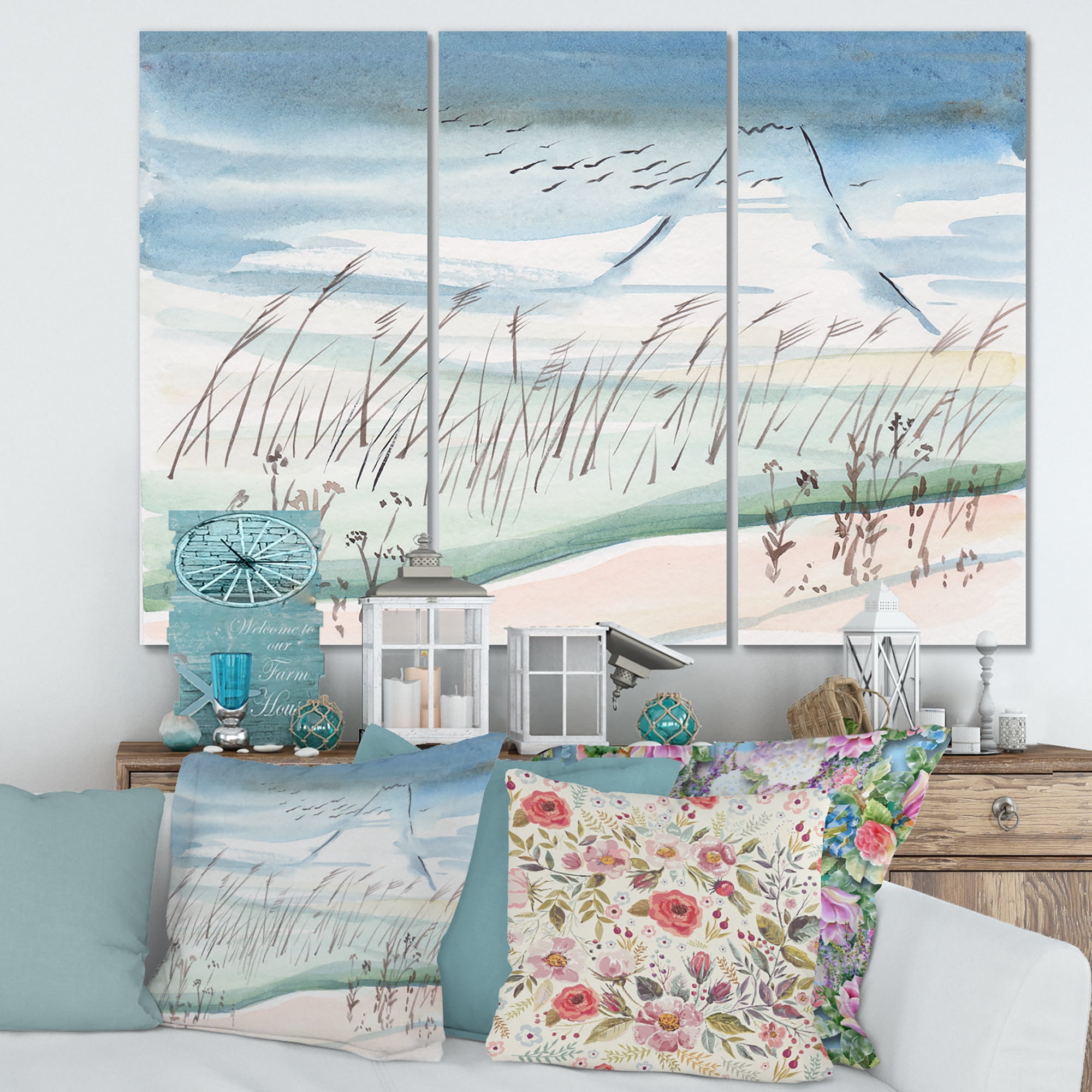 Designart ' Crane Birds Flying Over Snowy Montain ' Traditional Canvas Wall Art Print