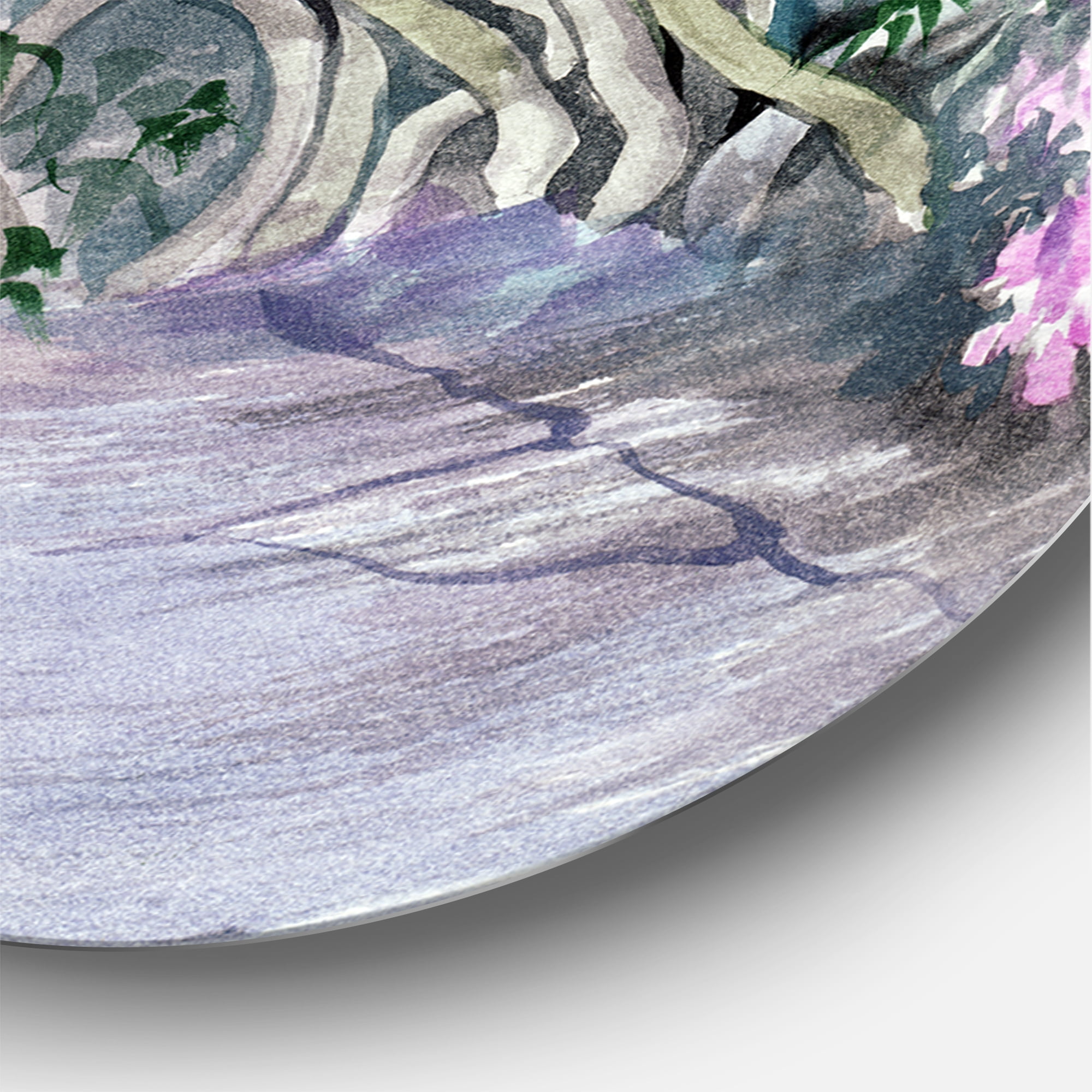 Designart 'Blossoming Purple Wisteria Garden Over The Wall' Traditional Circle Metal Wall Art 11x11 - Disc of 11