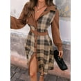 thumbnail image 3 of Osfvolr Women'S Long Sleeve Plaid Pattern Tunic Tops Shirt Retro Style Casual Dress Brown L, 3 of 8