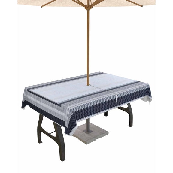 Hokiten Outdoor Tablecloths with Umbrella Hole & Zipper, Black Grey Gradient 54x80 Inch Tablecloth Rectangle, Gray White Square Geometric Waterproof Table Cloth, Patio/Pool/Picnic Table Covers