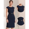 thumbnail image 2 of DARING DIVA Elegant Round Neck Cap Sleeve Belted Work Sheath Dresses XS Dark Blue, 2 of 6