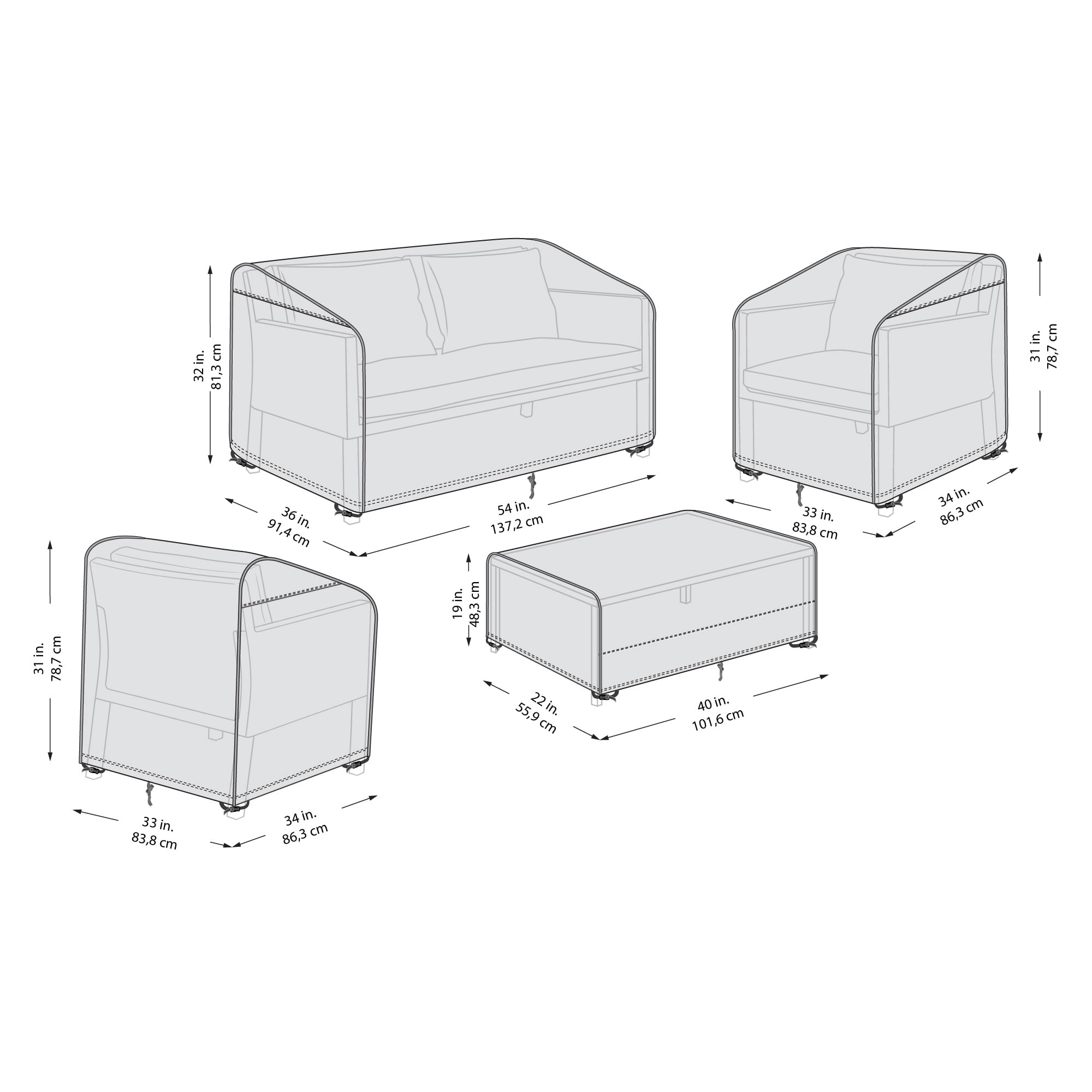 Mainstays 54" x 36" x 32" Black Patio Furniture Cover Set With Buckle Closures (4 Count)