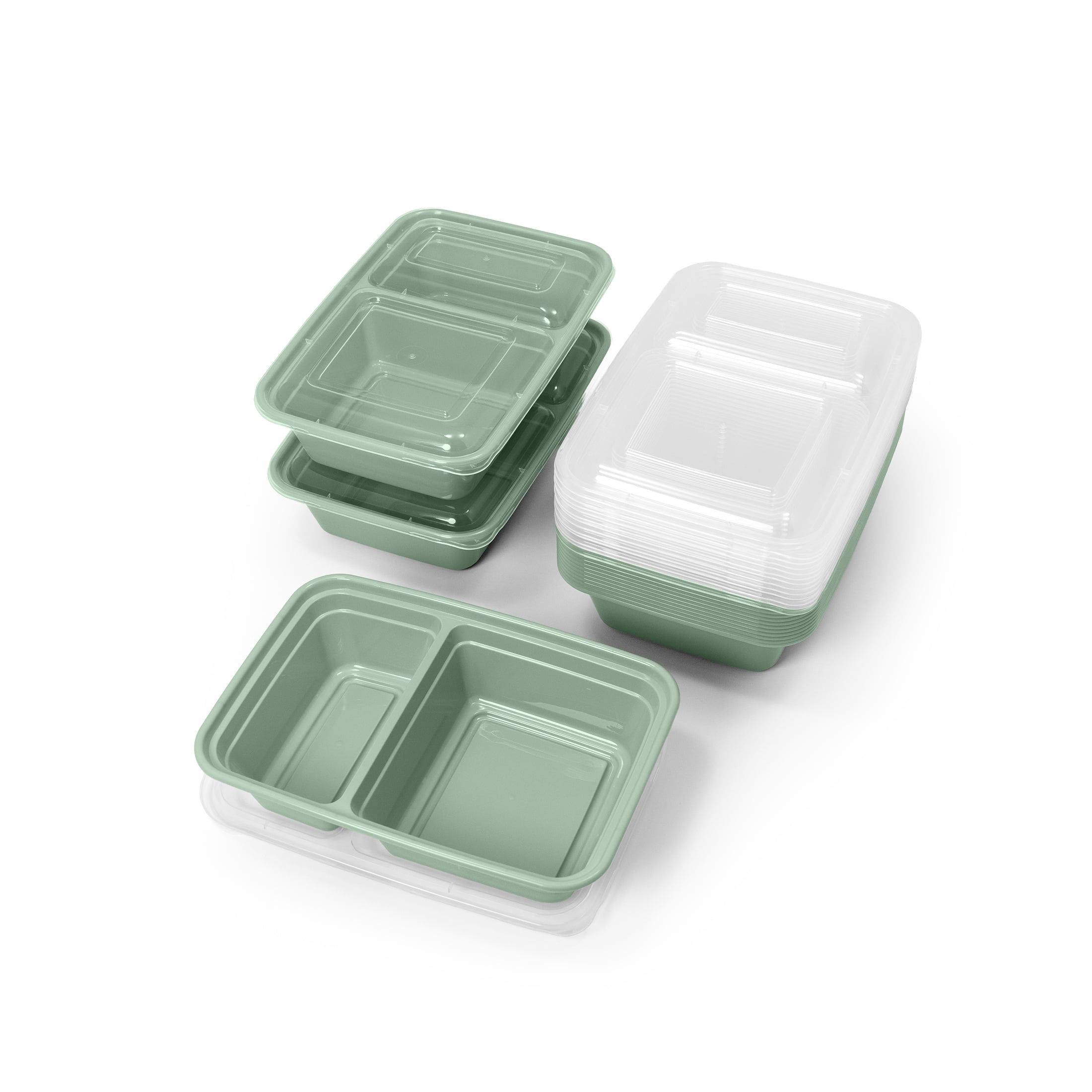 Mainstays 15-Pack 2-Compartment BPA-Free Meal Prep Food Storage Containers, Green Sage