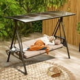 thumbnail image 1 of Yoleny Balançoire de Porche pour Patio Extérieur, Édition Prolongée à 3 Places, Auvent Rigide Rotatif, Chaise Balançoire avec Dossier Réglable pour Cour et Pelouse, Beige, 1 of 8