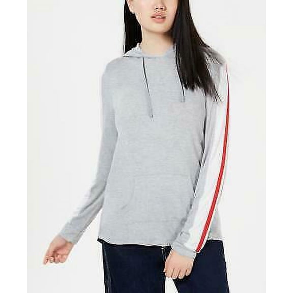 Hippie Rose Junior Gray Long Sleeve Sporty Striped Pullover Hoodie Size L
