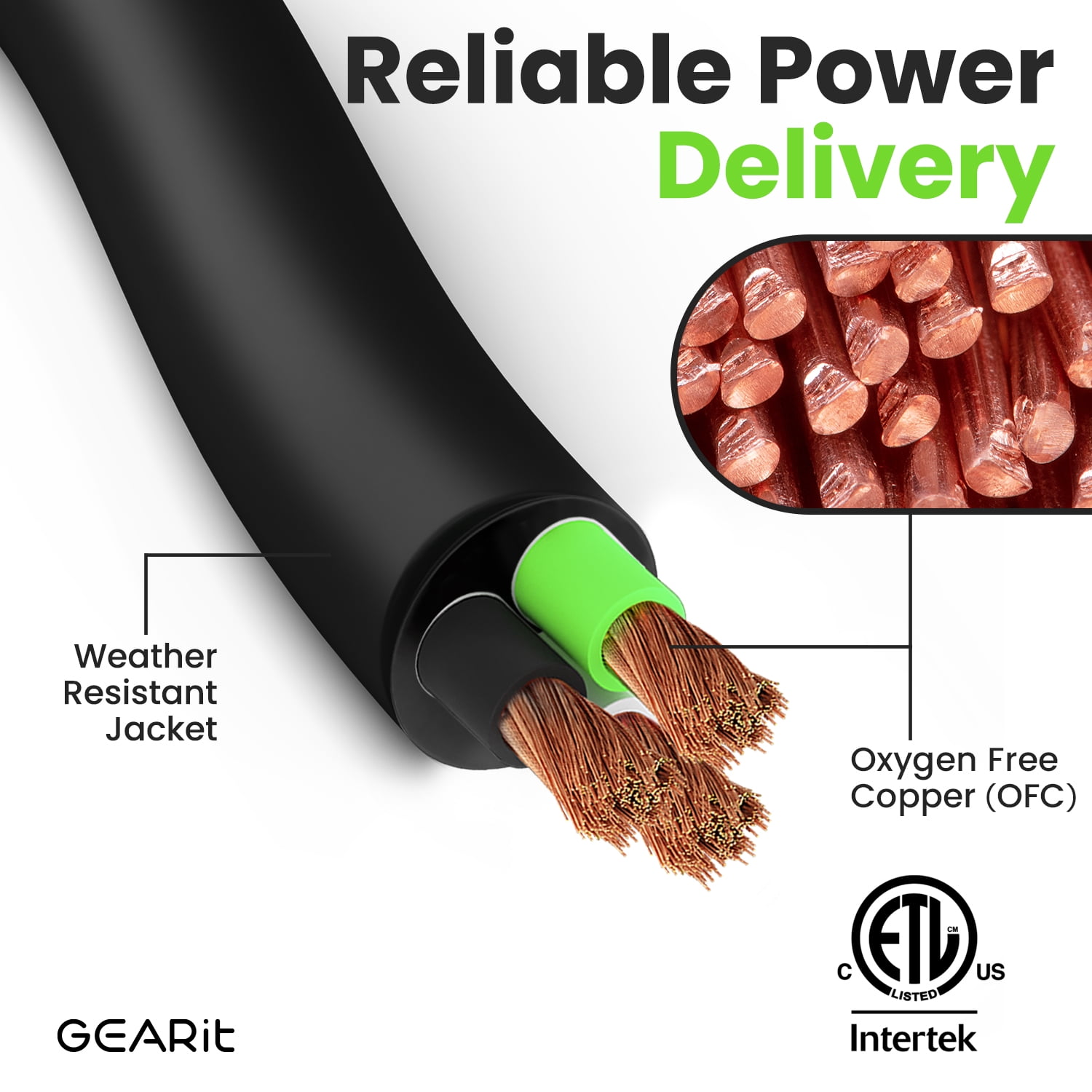 GearIT 6/3 6 AWG Portable Power Cable (25 Feet - 3 Conductor) SOOW 600V 6 Gauge Electric Wire for Motor Leads, Portable lights, Battery Chargers, Stage Lights and Machinery -25ft Electrical Cord
