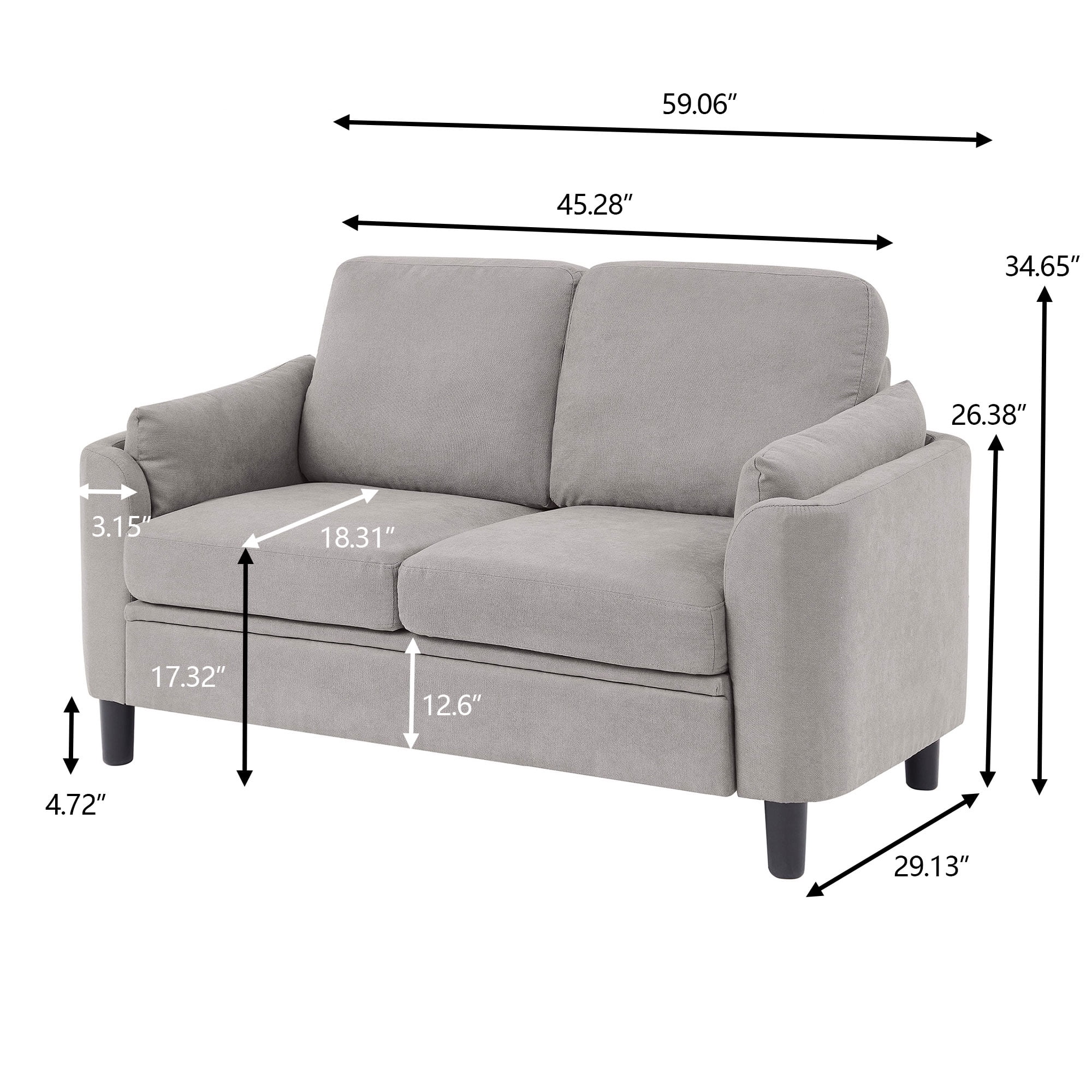 Soscana Small Sofa Couch Loveseat, 2 Seater Sofa for Living Room Apartment Bedroom Studio Office Small Space,Light Gray