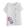 thumbnail image 4 of T Shirts for Women Clearance $5 Plus Size, Xunlbb Women Casual And Linen Round-Neck Top Printed Short Sleeve Button T-shirt Blouse ,T-shirt Tunic Tops White, 4 of 4